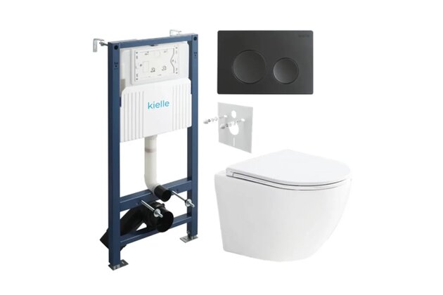 Set předstěnové instalace Kielle Genesis + vortex WC se sedátkem EBS Urban + tlačítko Gemini, černá mat, KKE030