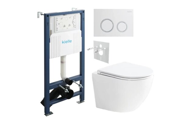 Set předstěnové instalace Kielle Genesis + vortex WC se sedátkem EBS Urban + tlačítko Gemini, bílá lesk/chrom, KKE031