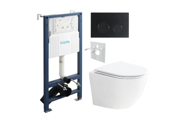 Set předstěnové instalace Kielle Genesis + vortex WC se sedátkem EBS Urban + tlačítko Gemini, černá mat, KKE033