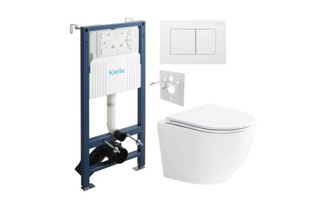 Set předstěnové instalace Kielle Genesis + vortex WC se sedátkem EBS Urban + tlačítko Gemini, bílá lesk, KKE034