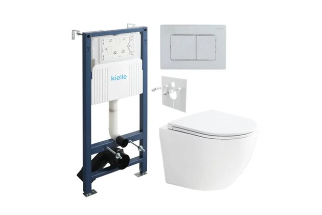 Set předstěnové instalace Kielle Genesis + vortex WC se sedátkem EBS Urban + tlačítko Gemini, chrom lesk, KKE035