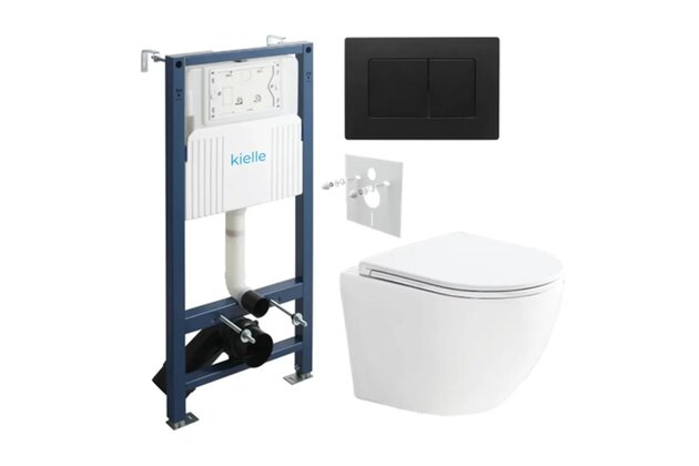 Set předstěnové instalace Kielle Genesis + vortex WC se sedátkem EBS Urban + tlačítko Gemini, černá mat, KKE036