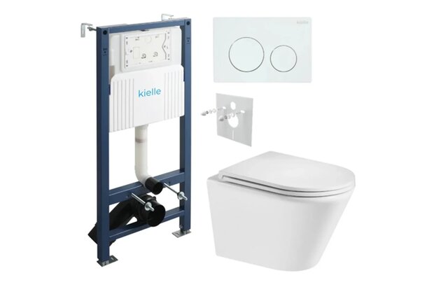 Set předstěnové instalace Kielle Genesis + vortex WC se sedátkem EBS Spinex + tlačítko Gemini, bílá lesk, KKE037