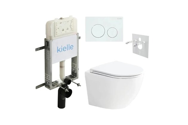Set předstěnové instalace Kielle Genesis + vortex WC se sedátkem EBS Urban + tlačítko Gemini, bílá lesk, KKE082