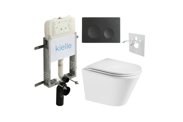 Set předstěnové instalace Kielle Genesis + vortex WC se sedátkem EBS Spinex + tlačítko Gemini, černá mat, KKE093