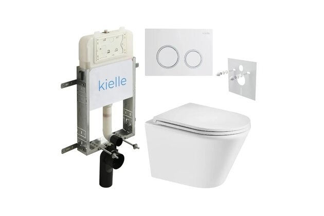 Set předstěnové instalace Kielle Genesis + vortex WC se sedátkem EBS Spinex + tlačítko Gemini, bílá lesk/chrom, KKE094