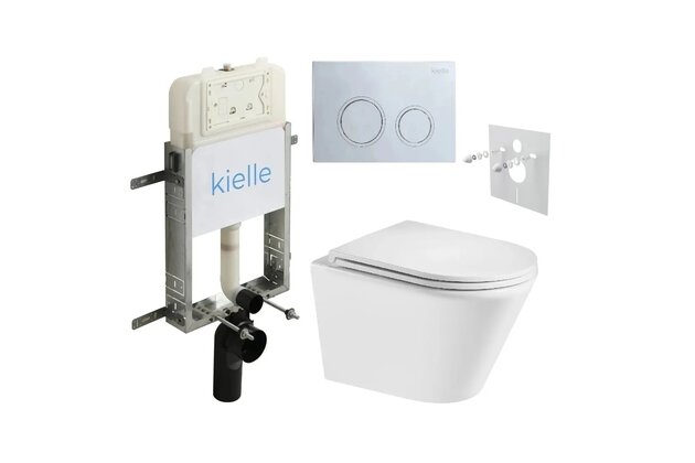Set předstěnové instalace Kielle Genesis + vortex WC se sedátkem EBS Spinex + tlačítko Gemini, chrom lesk, KKE095