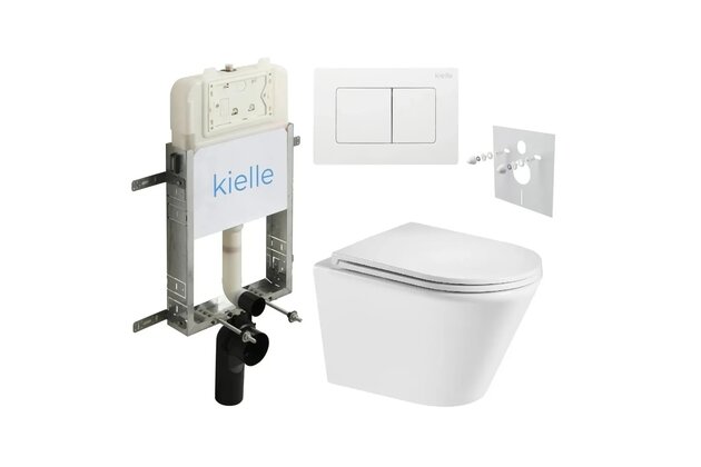Set předstěnové instalace Kielle Genesis + vortex WC se sedátkem EBS Spinex + tlačítko Gemini, bílá lesk, KKE097