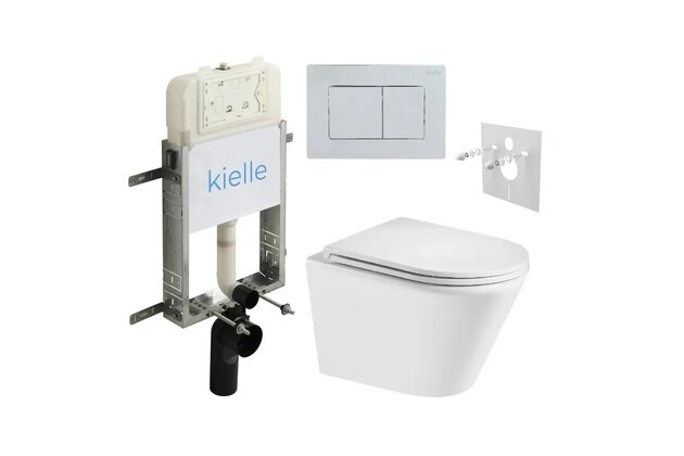 Set předstěnové instalace Kielle Genesis + vortex WC se sedátkem EBS Spinex + tlačítko Gemini, chrom lesk, KKE098
