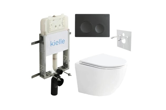 Set předstěnové instalace Kielle Genesis + vortex WC se sedátkem EBS Urban + tlačítko Gemini, černá mat, KKE084