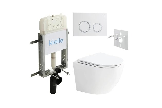 Set předstěnové instalace Kielle Genesis + vortex WC se sedátkem EBS Urban + tlačítko Gemini, bílá lesk/chrom, KKE085