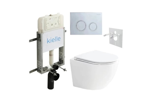 Set předstěnové instalace Kielle Genesis + vortex WC se sedátkem EBS Urban + tlačítko Gemini, chrom lesk, KKE086