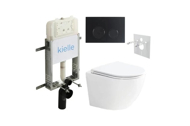Set předstěnové instalace Kielle Genesis + vortex WC se sedátkem EBS Urban + tlačítko Gemini, černá mat, KKE087