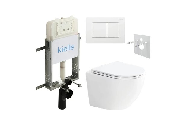 Set předstěnové instalace Kielle Genesis + vortex WC se sedátkem EBS Urban + tlačítko Gemini, bílá lesk, KKE088
