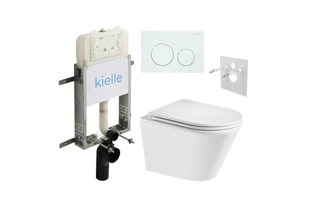 Set předstěnové instalace Kielle Genesis + vortex WC se sedátkem EBS Spinex + tlačítko Gemini, bílá lesk, KKE091