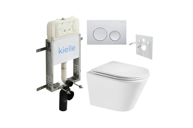 Set předstěnové instalace Kielle Genesis + vortex WC se sedátkem EBS Spinex + tlačítko Gemini, chrom lesk, KKE092