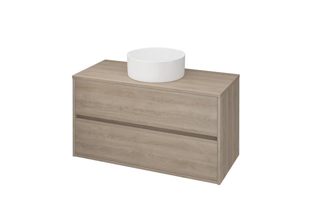 Crea 100 dub skříňka s deskou, umyvadlo Crea na desku kulaté 38
