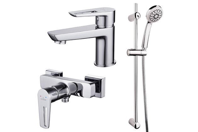 Set baterií Cersanit Mille umyvadlová a vanová, sprchová, sprchový set Vibe, chrom, S952‑004 Set baterií Cersanit Mille umyvadlová a vanová, sprchová, sprchový set Vibe, chrom, S952‑004