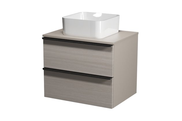 Virgo 60 šedá skříňka úchyt černá, umyvadlo Crea na desku hranaté 35