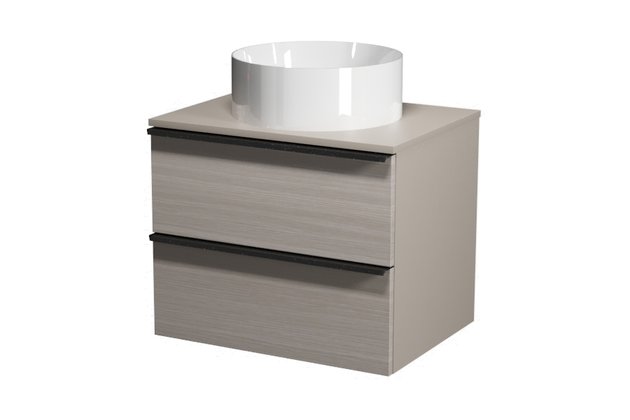 Virgo 60 šedá skříňka úchyt černá, umyvadlo Crea na desku kulaté 38