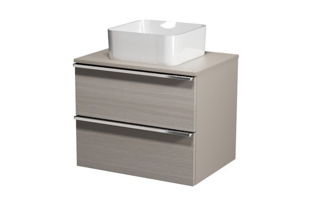 Virgo 60 šedá skříňka úchyt chrom, umyvadlo Crea na desku hranaté 35