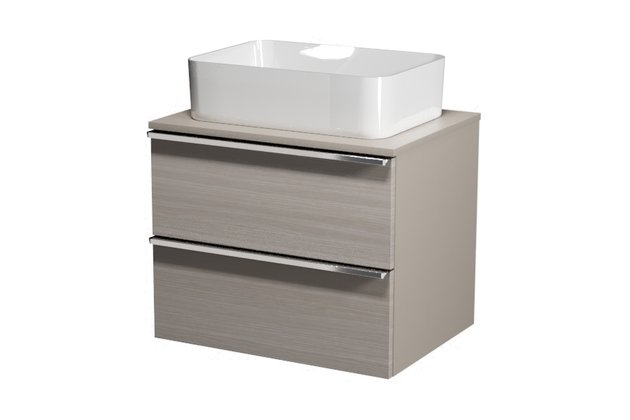 Virgo 60 šedá skříňka úchyt chrom, umyvadlo Crea na desku hranaté 50