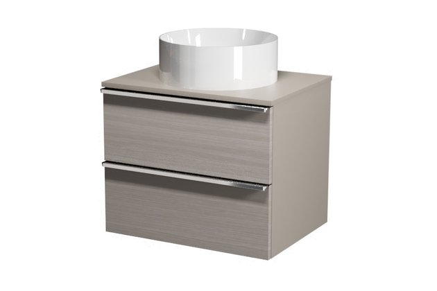 Virgo 60 šedá skříňka úchyt chrom, umyvadlo Crea na desku kulaté 38