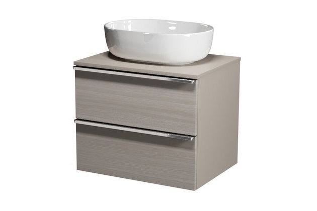 Virgo 60 šedá skříňka úchyt chrom, umyvadlo Moduo na desku oválné 50