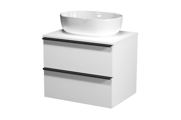 Virgo 60 bílá skříňka úchyt černá, umyvadlo Moduo na desku oválné 50