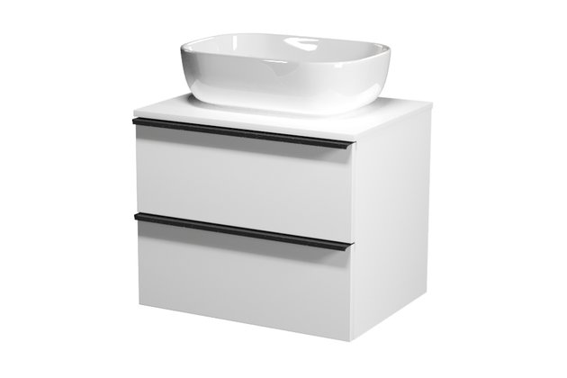 Virgo 60 bílá skříňka úchyt černá, umyvadlo Moduo na desku obdélníkové 50