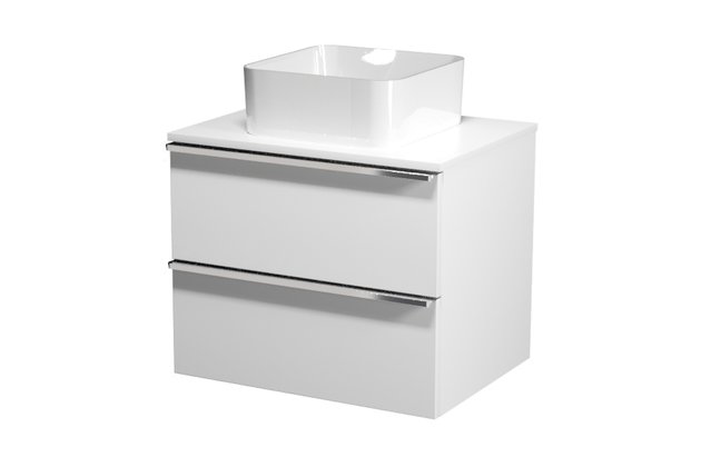 Virgo 60 bílá skříňka úchyt chrom, umyvadlo Crea na desku hranaté 35