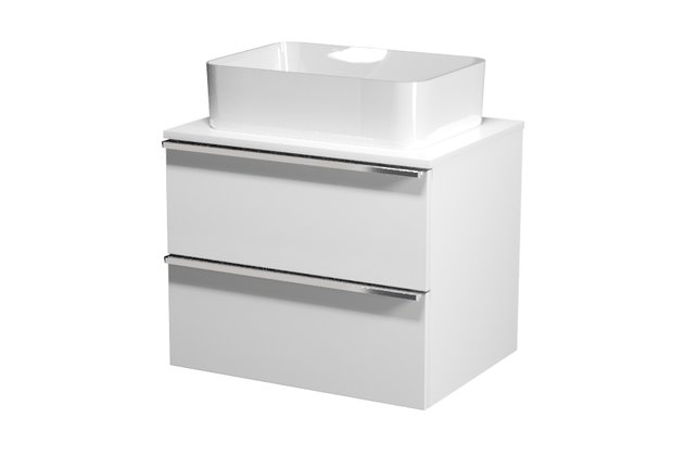 Virgo 60 bílá skříňka úchyt chrom, umyvadlo Crea na desku hranaté 50 Virgo 60 bílá skříňka úchyt chrom, umyvadlo Crea na desku hranaté 50