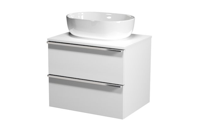 Virgo 60 bílá skříňka úchyt chrom, umyvadlo Moduo na desku oválné 50 Virgo 60 bílá skříňka úchyt chrom, umyvadlo Moduo na desku oválné 50