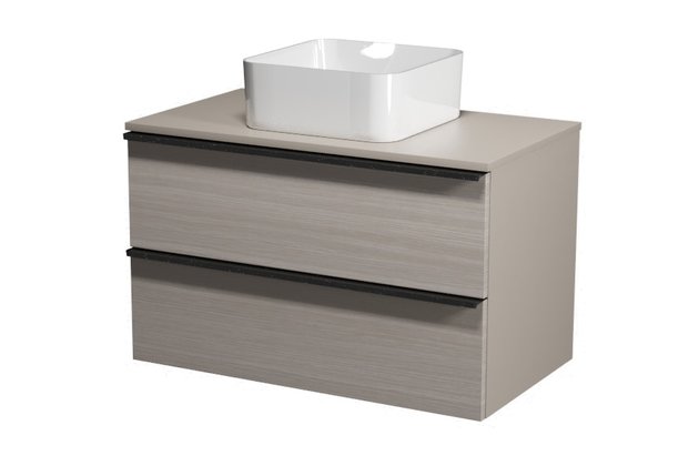 Virgo 80 šedá skříňka úchyt černá, umyvadlo Crea na desku hranaté 35