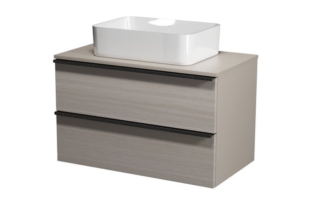 Virgo 80 šedá skříňka úchyt černá, umyvadlo Crea na desku hranaté 50