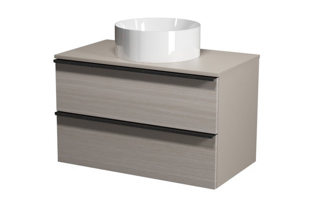 Virgo 80 šedá skříňka úchyt černá, umyvadlo Crea na desku kulaté 38