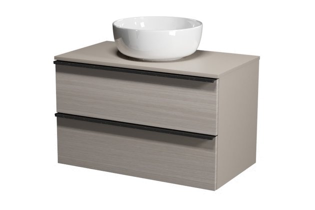 Virgo 80 šedá skříňka úchyt černá, umyvadlo Moduo na desku kulaté 40