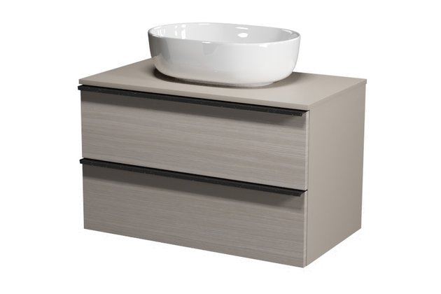 Virgo 80 šedá skříňka úchyt černá, umyvadlo Moduo na desku oválné 50