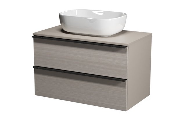 Virgo 80 šedá skříňka úchyt černá, umyvadlo Moduo na desku obdélníkové 50