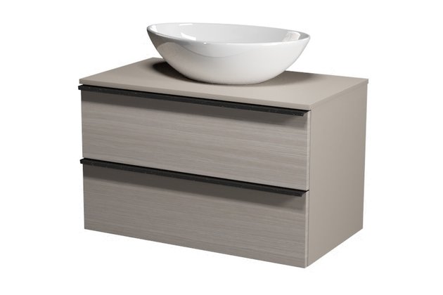 Virgo 80 šedá skříňka úchyt černá, umyvadlo Moduo na desku nepravidelné 50