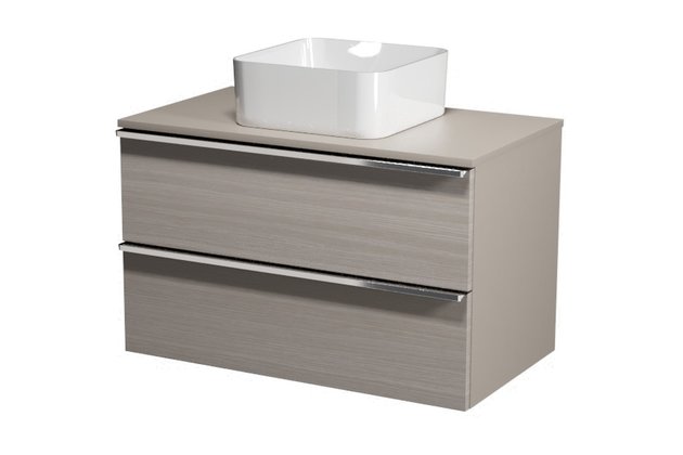 Virgo 80 šedá skříňka úchyt chrom, umyvadlo Crea na desku hranaté 35