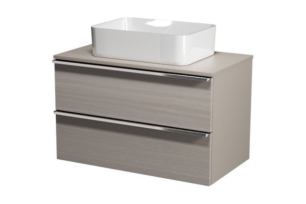 Virgo 80 šedá skříňka úchyt chrom, umyvadlo Crea na desku hranaté 50