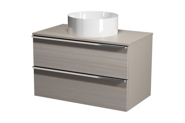 Virgo 80 šedá skříňka úchyt chrom, umyvadlo Crea na desku kulaté 38