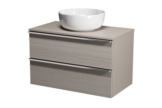 Virgo 80 šedá skříňka úchyt chrom, umyvadlo Moduo na desku kulaté 40