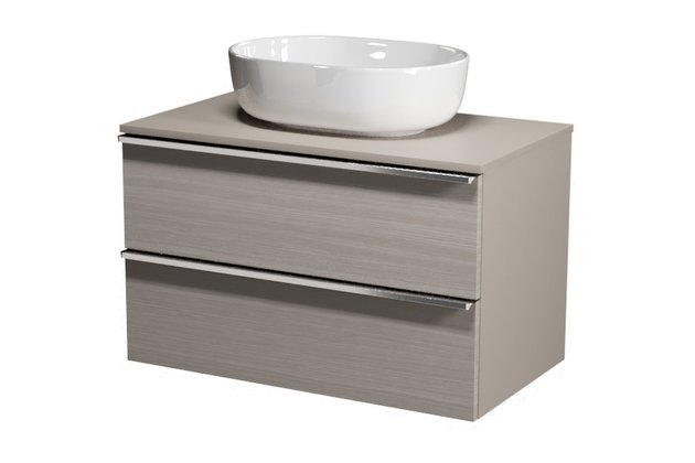 Virgo 80 šedá skříňka úchyt chrom, umyvadlo Moduo na desku oválné 50