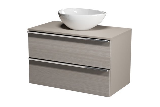 Virgo 80 šedá skříňka úchyt chrom, umyvadlo Moduo na desku nepravidelné 40