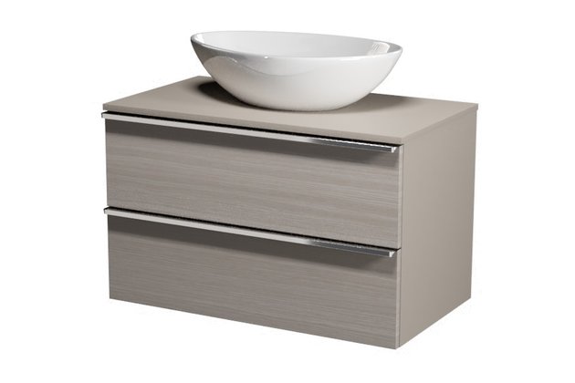 Virgo 80 šedá skříňka úchyt chrom, umyvadlo Moduo na desku nepravidelné 50