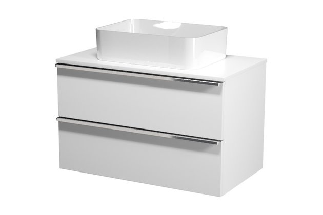 Virgo 80 bílá skříňka úchyt černá, umyvadlo Crea na desku hranaté 50