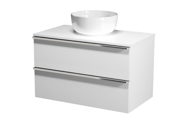 Virgo 80 bílá skříňka úchyt černá, umyvadlo Moduo na desku kulaté 35