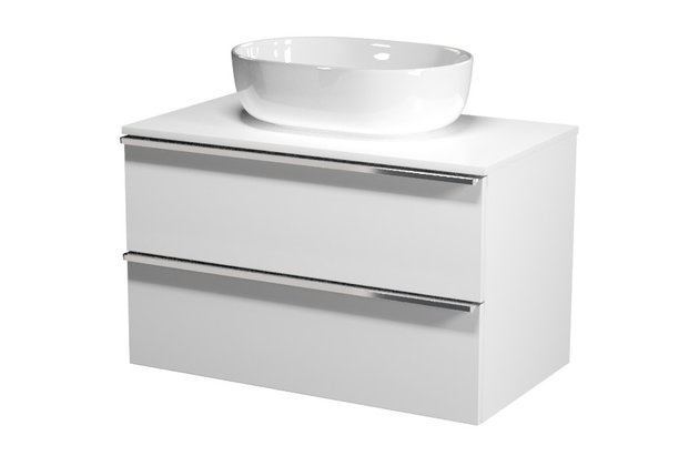 Virgo 80 bílá skříňka úchyt černá, umyvadlo Moduo na desku oválné 50